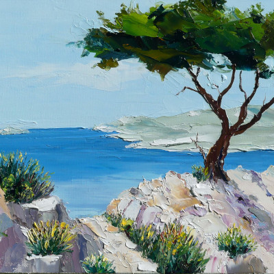 my last oil palette knife painting on canvas showing a typical riviera landscape