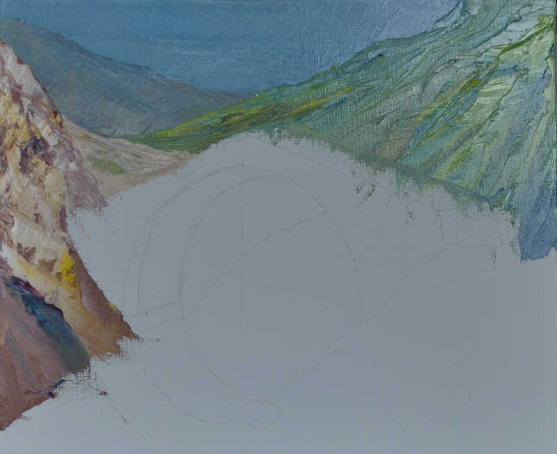 The beginning of the painting by the background