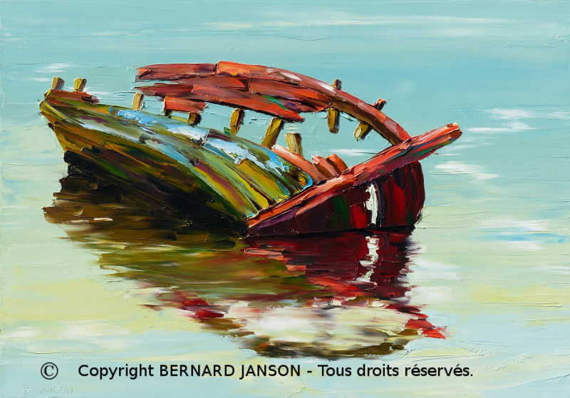 painting knife; a word-eaten boat wreck with in Brittany