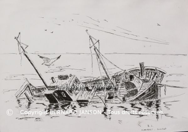 drawing of a wreck boat in brittany