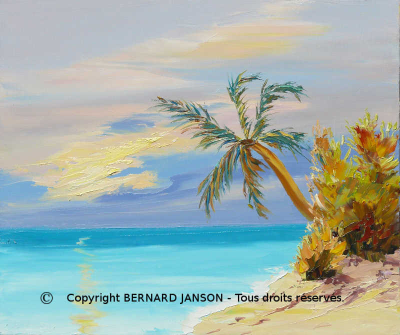 painting knife paradisiacal maldivian seascape with turquoise sea and white sand