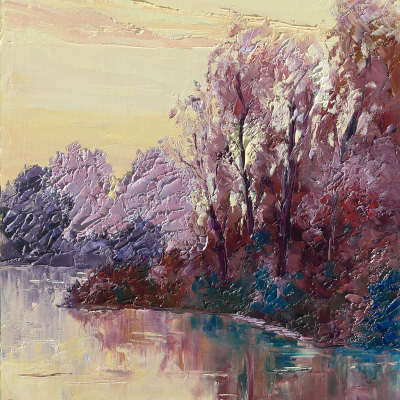 one of my last oil palette knife painting on canvas about a small river