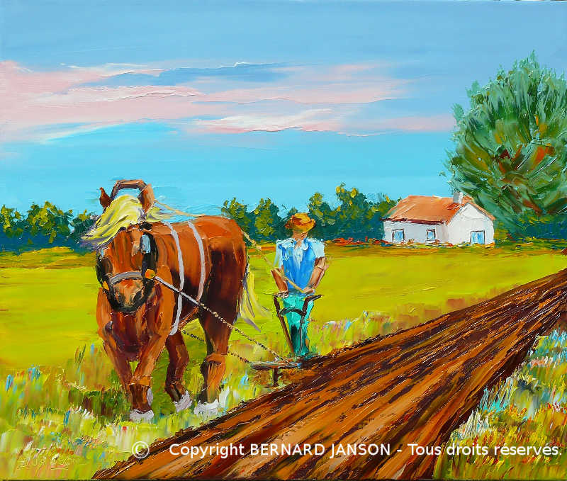 painting knife; traditional rural scenery in the north of France landscape