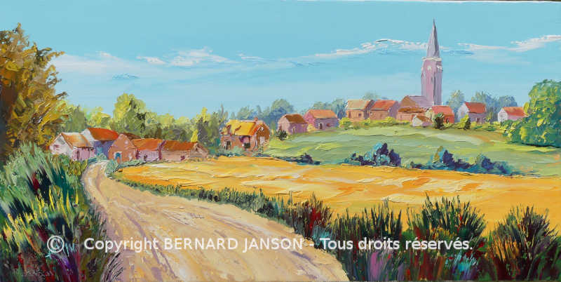 painting knife countryside village Mons en pevele in France