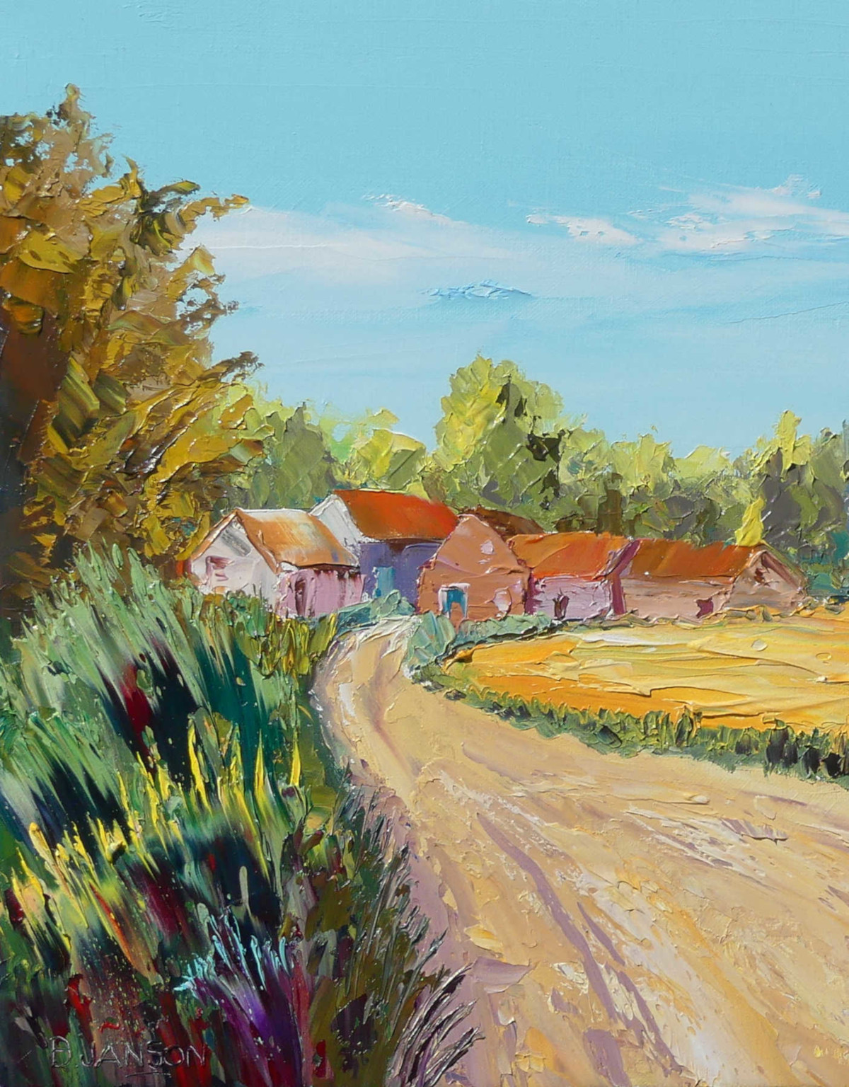 oil palette knife painting a countryside ancient village Mons en pevele in France
