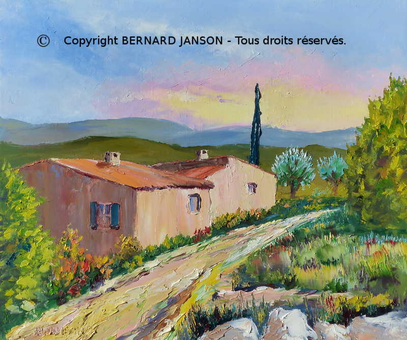 modern painting knife of a typical provence landscape with traditional houses