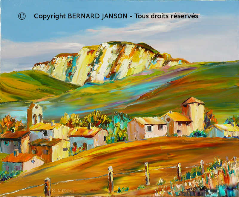 palette knife artwork; a typical ancient provence village with its old houses