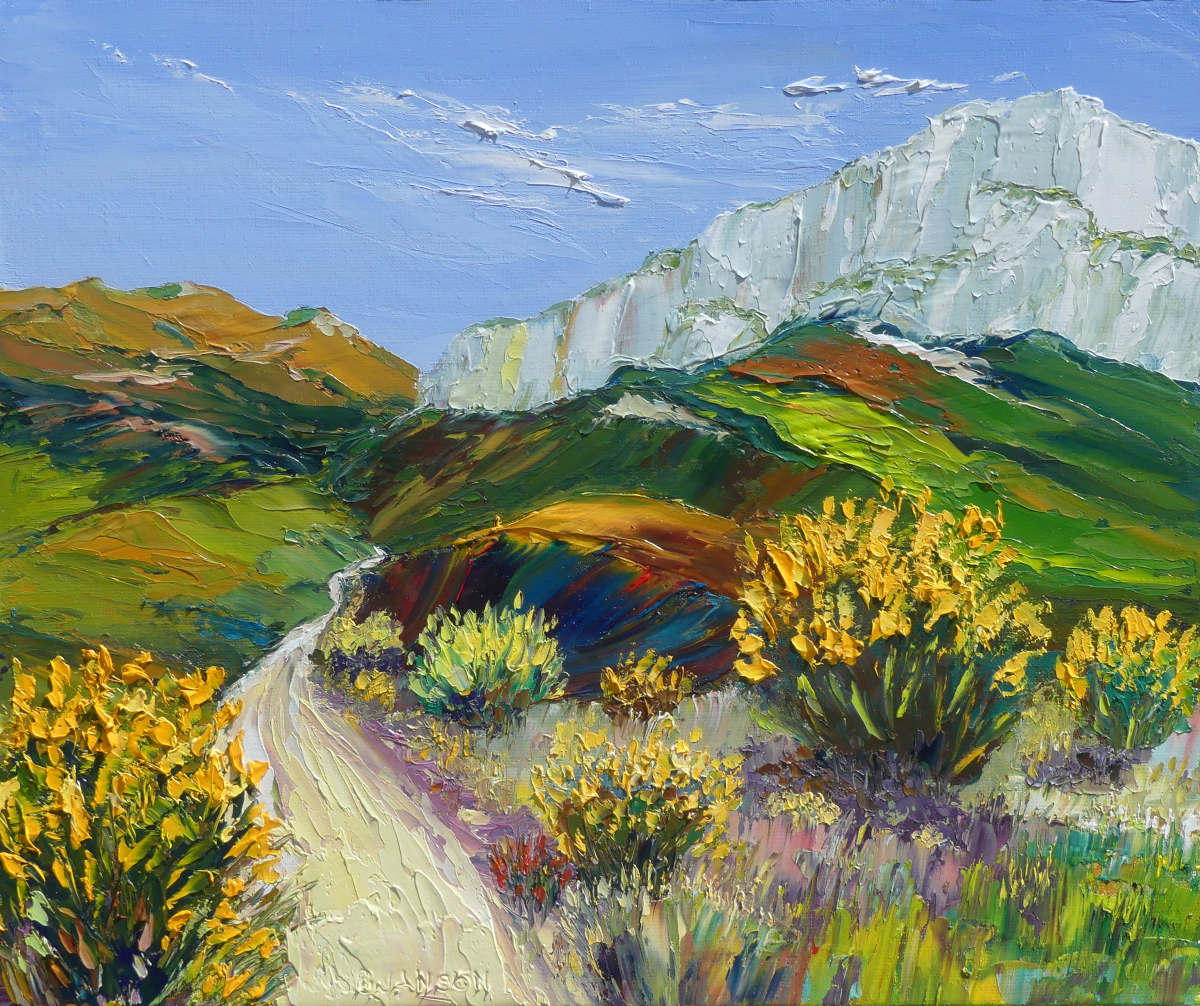 a painting knife painting showing a provence landscape named: les alpilles