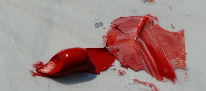 painting knife colour red mixed with white