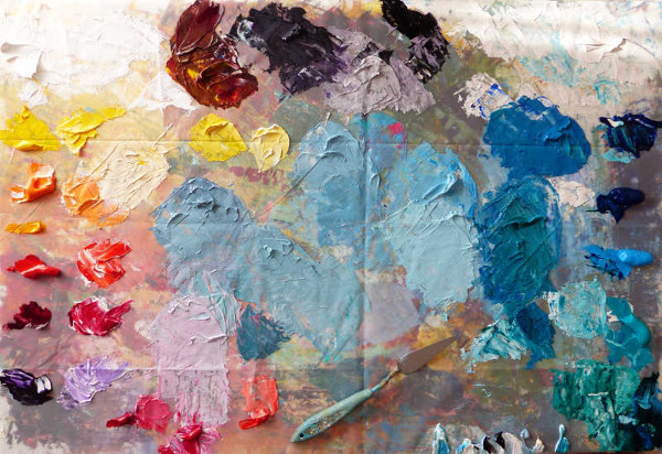 my palette during painting of a canvas