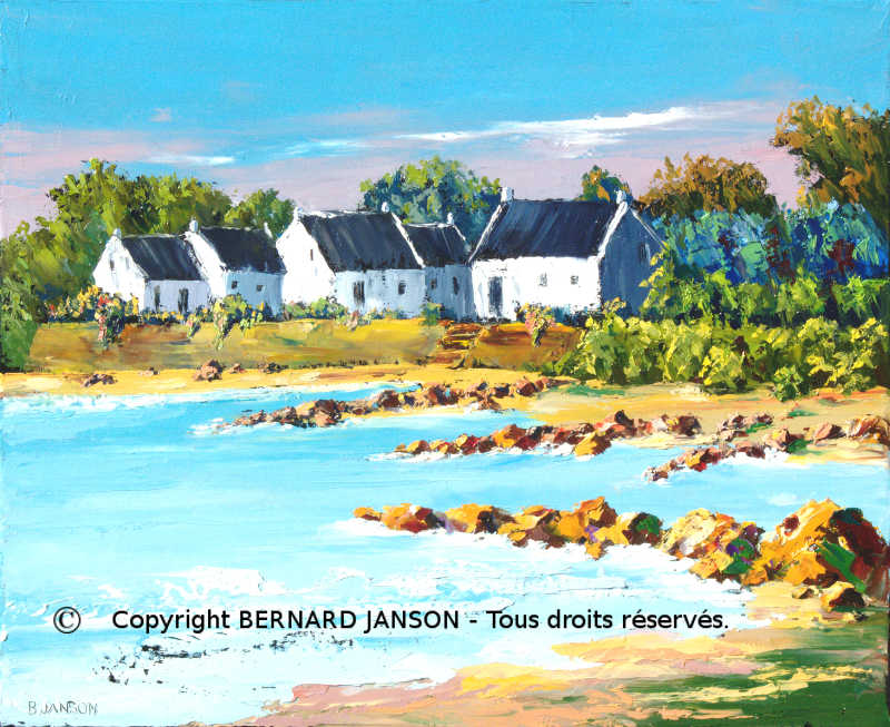 artwork brittany  seascape remarkable seashore and small  traditionnal houses